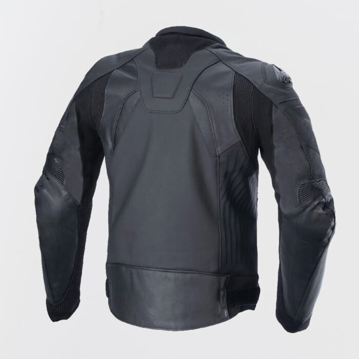 Men’s motorcycle leather jacket with reinforced shoulders, elbows, and breathable riding panels