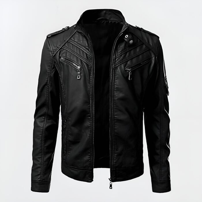 Men’s slim fit black genuine leather biker motorcycle jacket