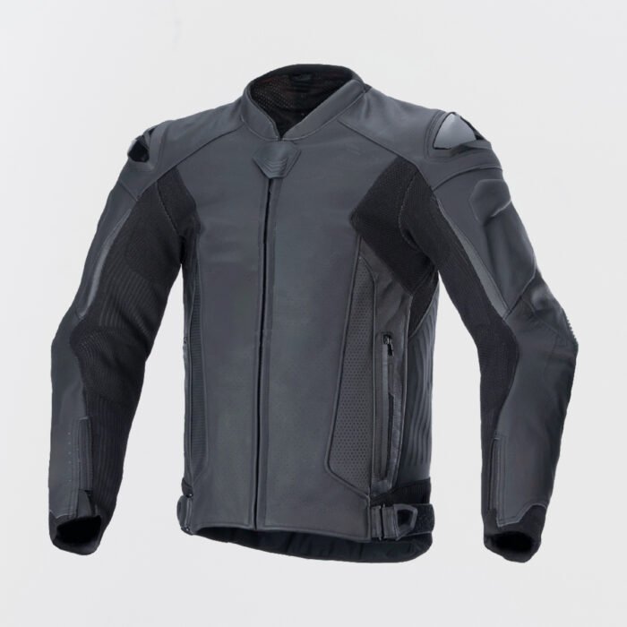 Missile V2 Black Leather Motorcycle Jacket – Front and Back View