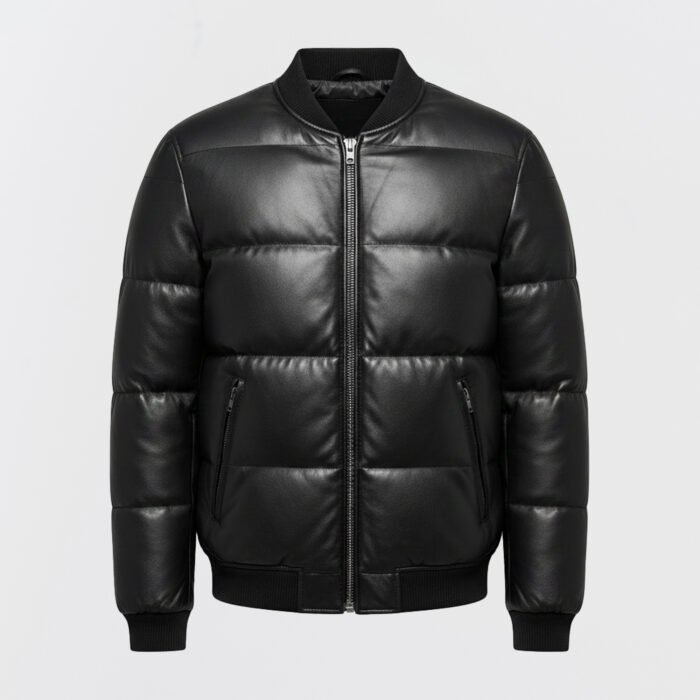 Men’s Bomber Leather Puffer Jacket – Genuine Lambskin