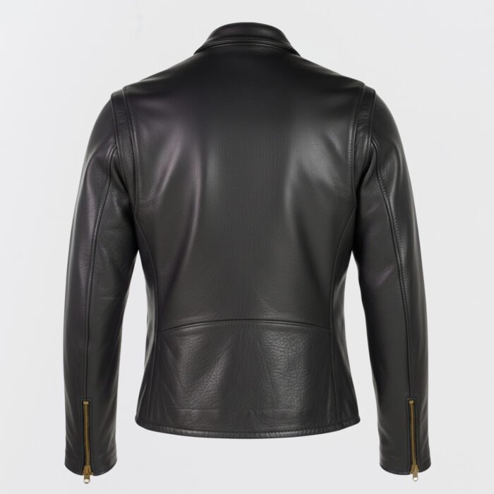 Men’s waxed pebbled cowhide café leather jacket back view